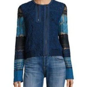 Elie Tahari Suri Lace Colorblock Zip Bomber Jacket